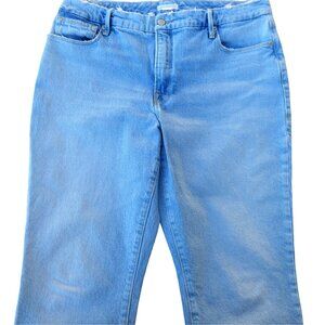 Good American Jeans Light Blue Wash Factory Frayed High Waist Taper Leg 30 10